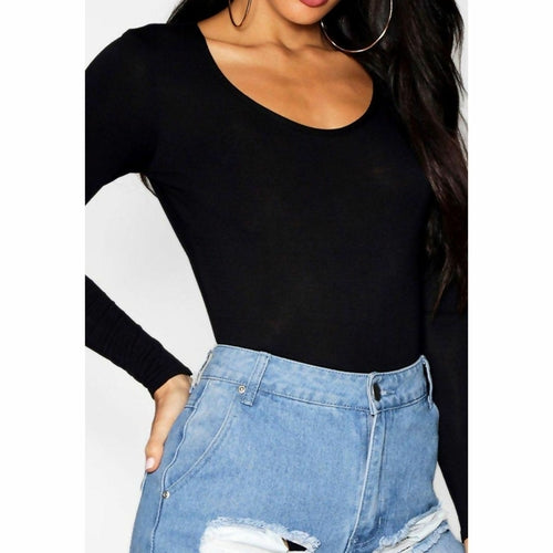 black crew long sleeve bodysuit